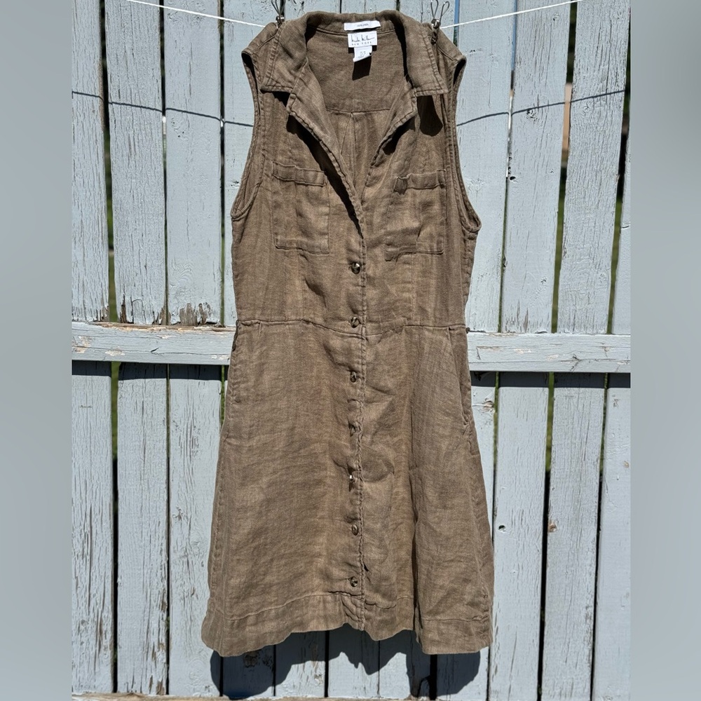 Nicole Miller Women’s Olive Green 100% Linen Dress size 10